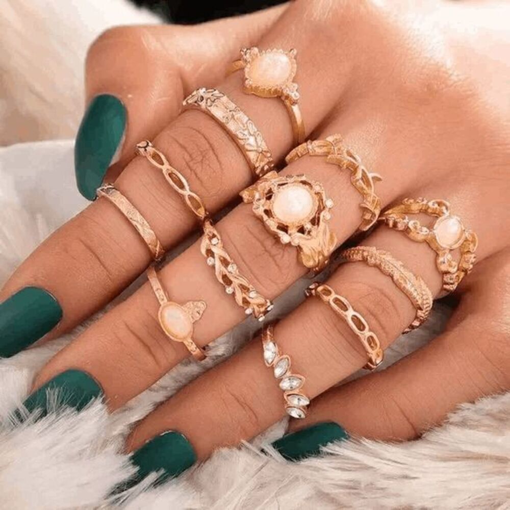 Ladies Gold 12 Piece Stylish Ring Set - Picture 6 of 7